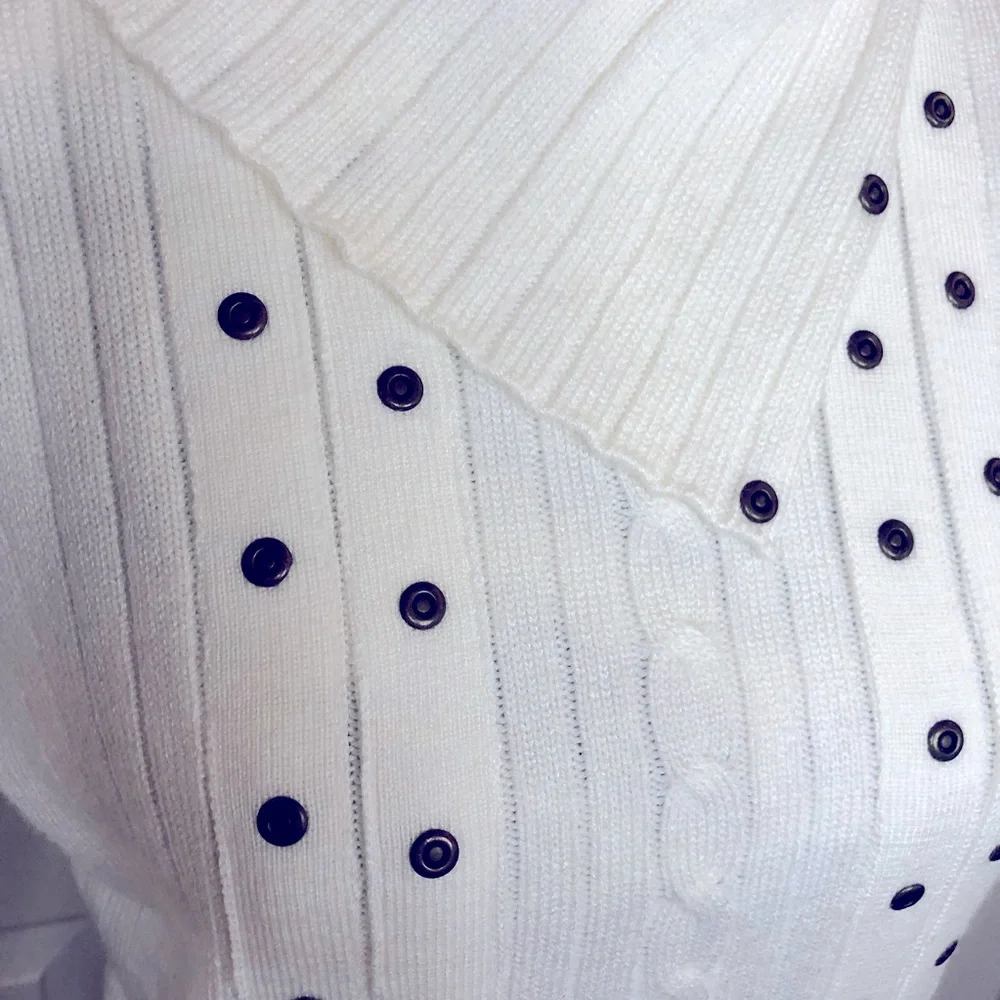 Carol rose cream studded detail folded over collar detail pullover sweater - Picture 2 of 6